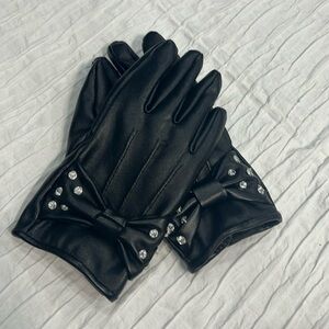 Gloves girls faux leather size 4-7 black cute small